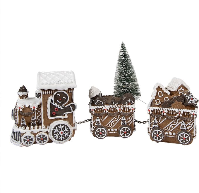 Clayre & Eef Kerstdecoratie met LED-verlichting Trein 30x8x16 cm Bruin Kunststof