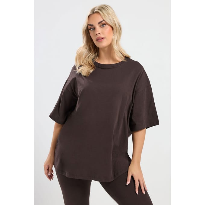 Yours Chocoladebruin Relaxed Longline Tshirt Size 62-64