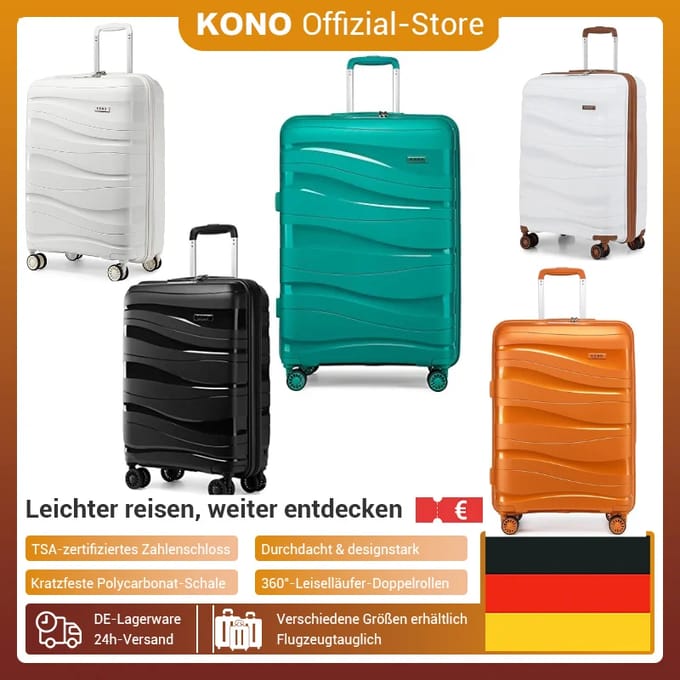 Kono Koffer Lichtgewicht Hard Case Trolley Koffer Met Tsa Lock Polypropyleen (M/L/Xl) (2/3/4 Pcs Set) WIT