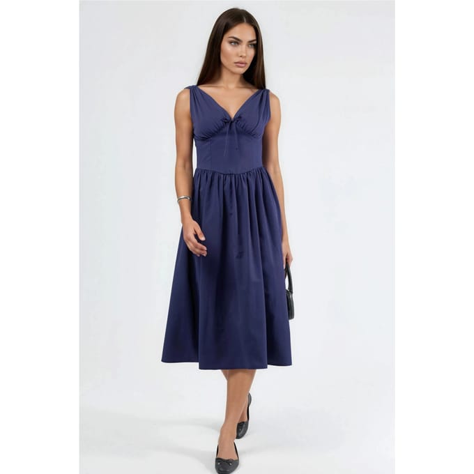 V-hals Midi-jurk met Strikdetail