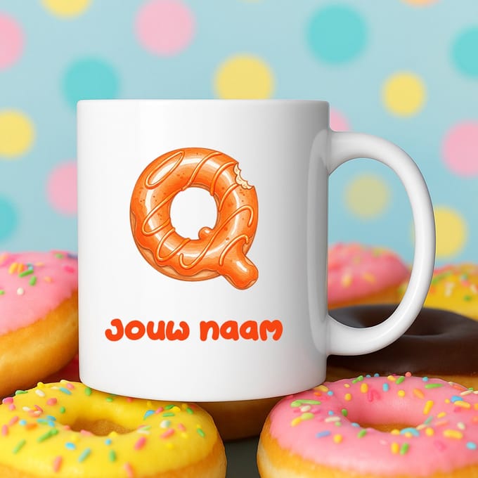 Mok - Donut letter Q – Gepersonaliseerd met naam – Grappige Mokken