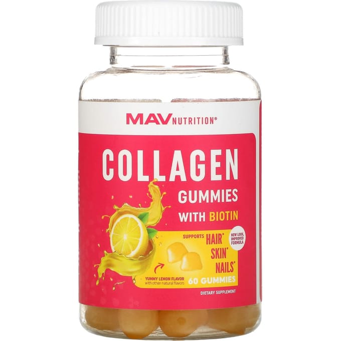 MAV Nutrition, Collageen Gummies met Biotine, Heerlijke Citroensmaak, 60 Gummies