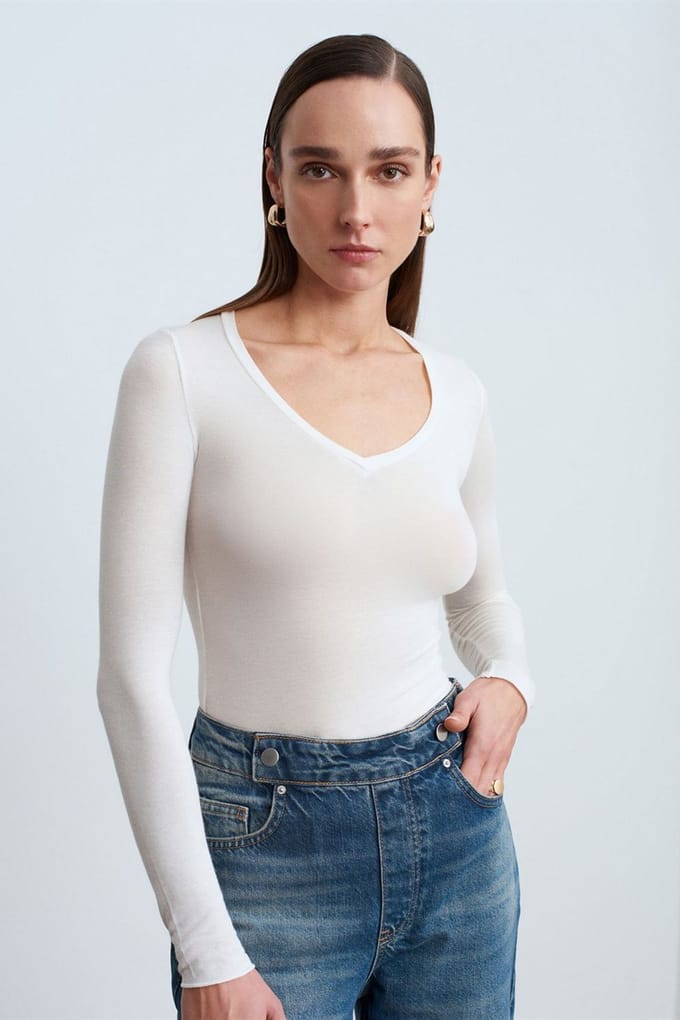 Slim Fit V-hals Lange Mouw Top