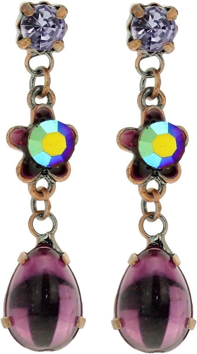 Behave - paarse oorbel met bloem en druppel - retro romantisch