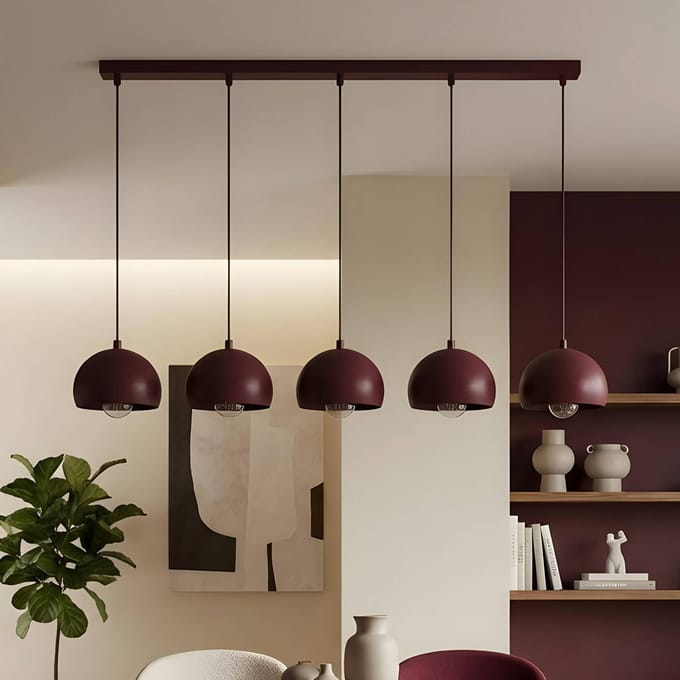 Luminex Hanglamp Sool, donkerrood, lengte 95 cm, 5-lamps, metaal, E27