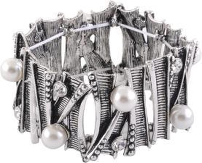 Behave - Armband - Brede Elastische armband met parels en steentjes