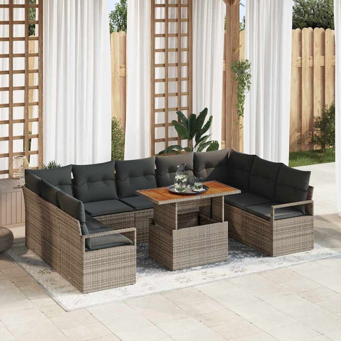 vidaXL - Tuinbank - Set - 10 - st - Grijs - Poly - rattan