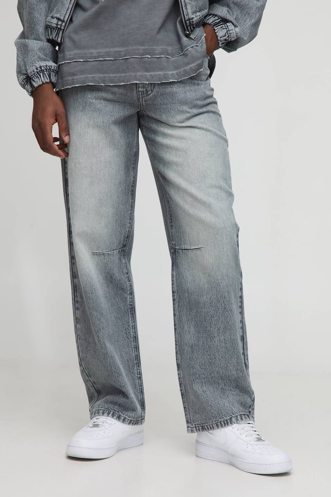 Relaxed Fit Gewassen Knee Dart Jeans | Grey | Size 34R