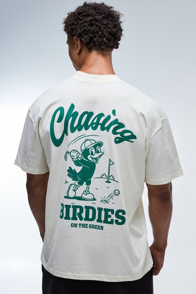 Active Chasing Birdies Golf Oversized T-shirt Met Verlengde Hals | Ecru | Size Small
