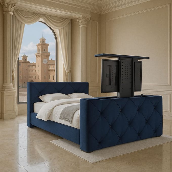 Boxspring Ferrera met voetbord TV-lift 140x200 cm Donkerblauw