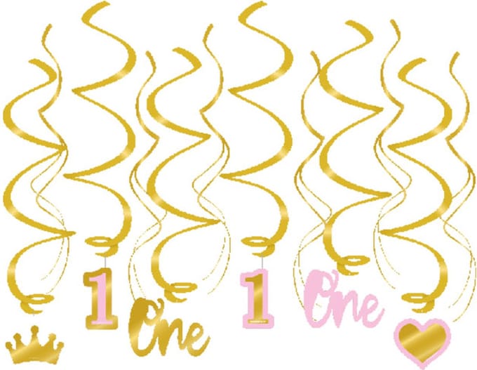 Swirl decorations - First birthday girl