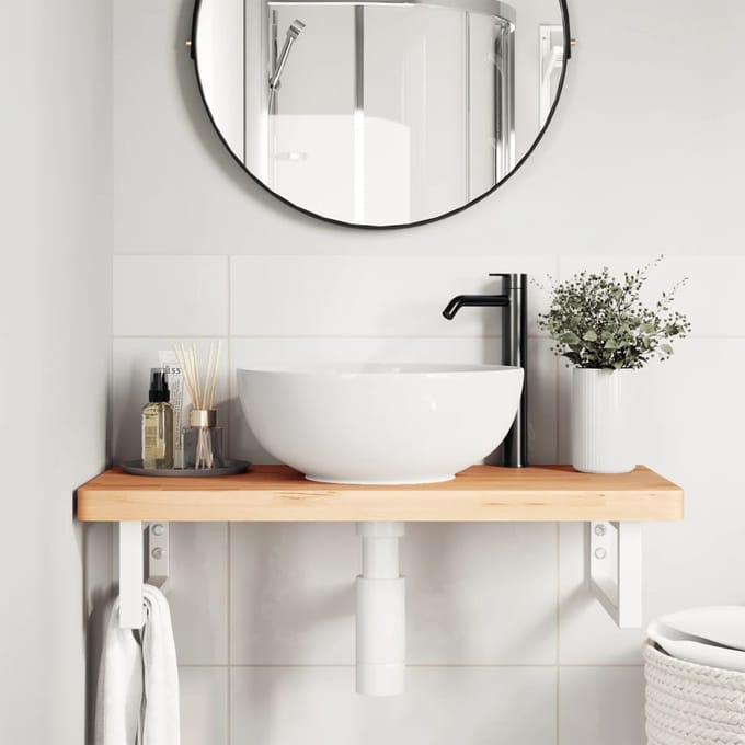 vidaXL - Badkamer - wandschap - staal - en - massief - beukenhout