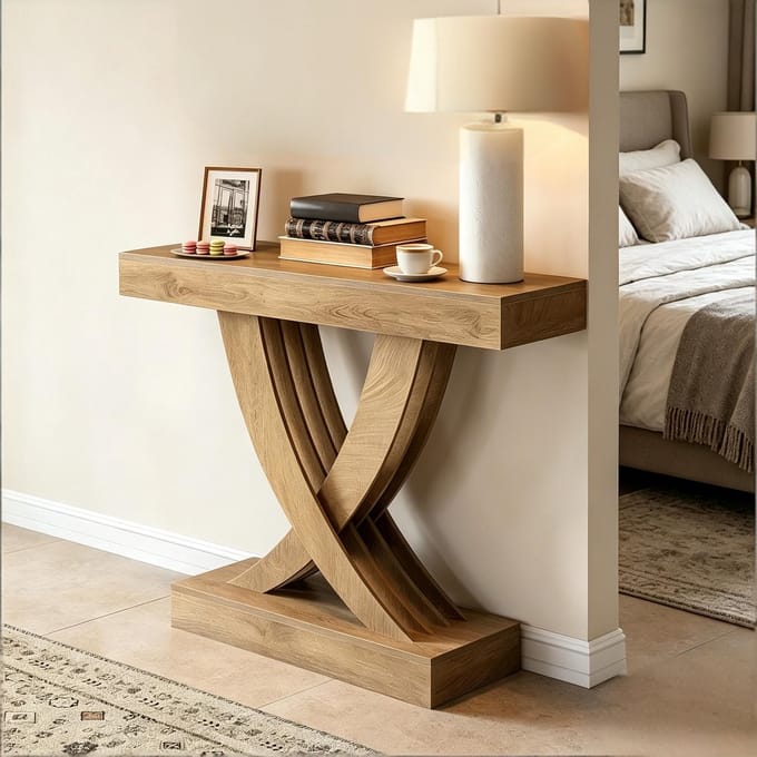 HAUSS SPOLE Consoletafel - Rustieke Sidetable Met X Onderstel - Voor Hal En Woonkamer - MDF - 110 Cm - Bruin