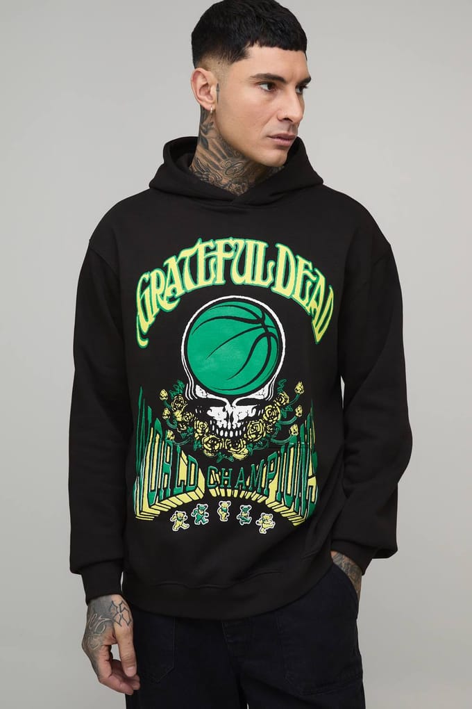 Lange oversized hoodie met Grateful Dead-licentiedruk | Black | Size Medium