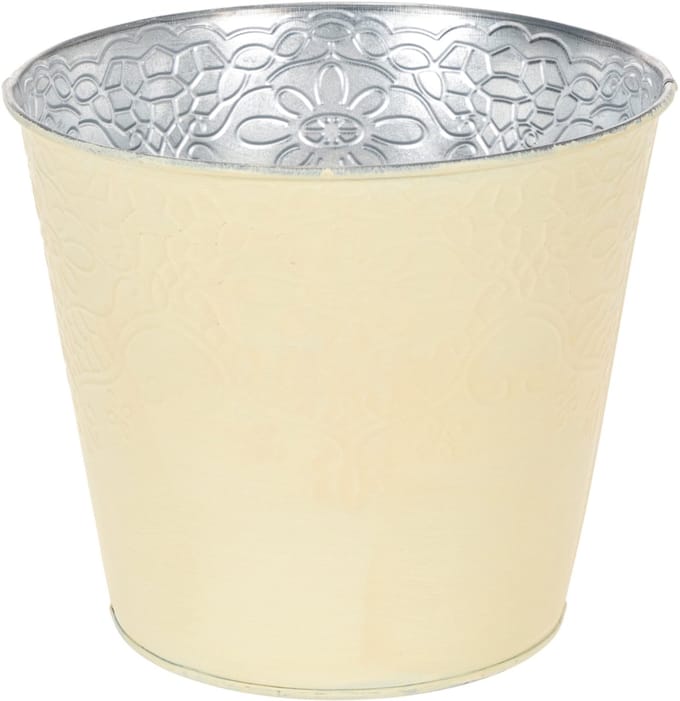 Metalen plantenbak, pastelgeel, Ø16cm H14cm