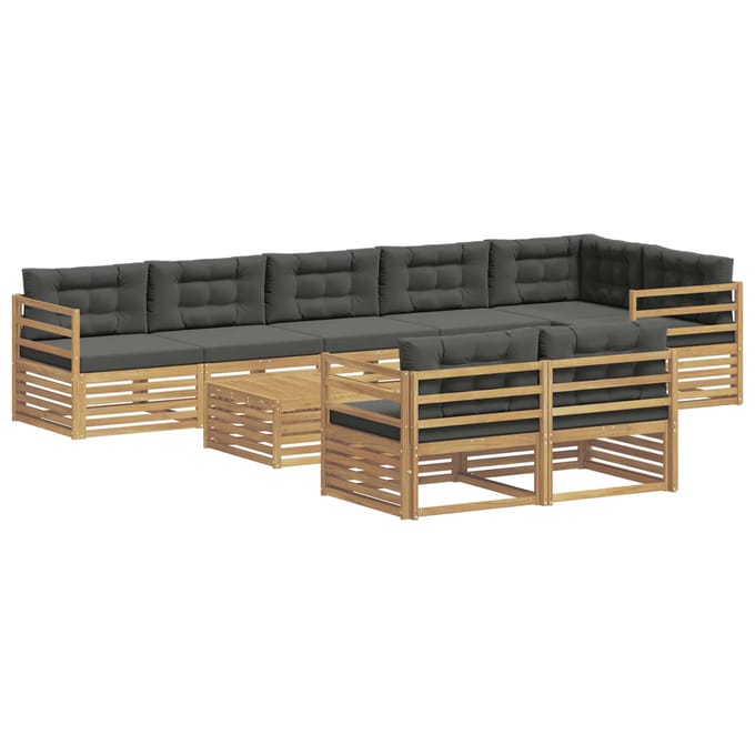 vidaXL - Buiten - bank - set - 9 - st - 8-zits - Wit - en - antracietkleurig - Polyester