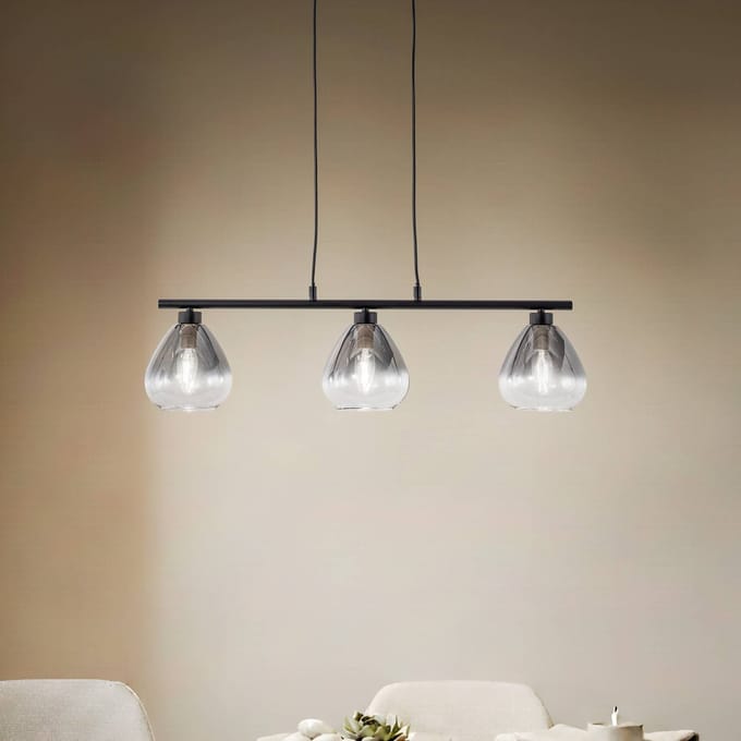 Lindby - hanglamp - 3lichts - Glas, ijzer - H: 15 cm - E14 - rookgrijs, mat zwart