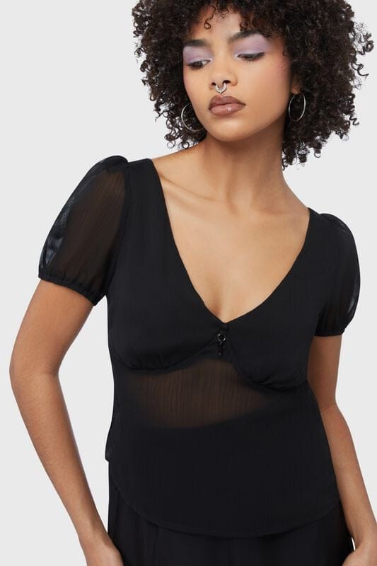 Killstar - Gothic Top - Beneath The Eclipse - Fawnlight Top (Black) - S tot XXL - voor Vrouwen - zwart