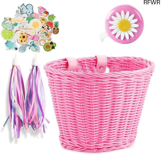 RFWR® Fietsmand voor kinderen met leren band en accessoires