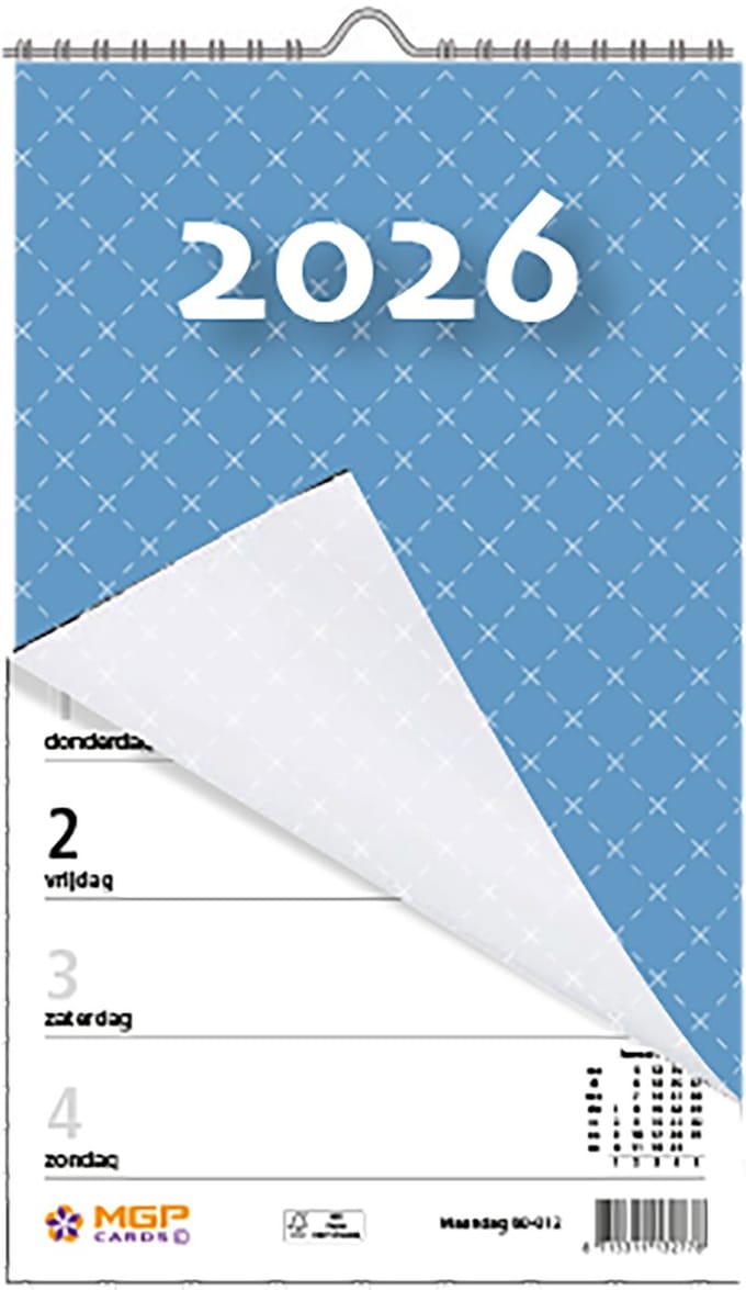 MGPcards - Weekblok met Wire-O binding 2026 - Week begint op maandag - 13,5 x 20,5 cm - Licht blauw