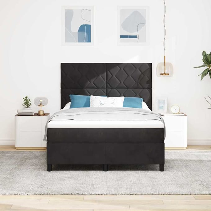 vidaXL - Boxspring - bed - met - hoofdeinde - Zwart - 140 - x - 200 - cm - Fluweel