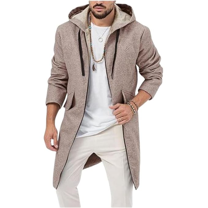 Wollen Herenjas Multi-Pocket Jas met Capuchon Ritsvest M kaki