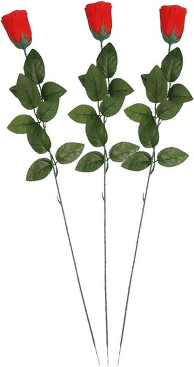 3x Rode Rosa/roos kunstbloem 60 cm - Kunstrozen - Kunstbloemen boeketten rozen rood