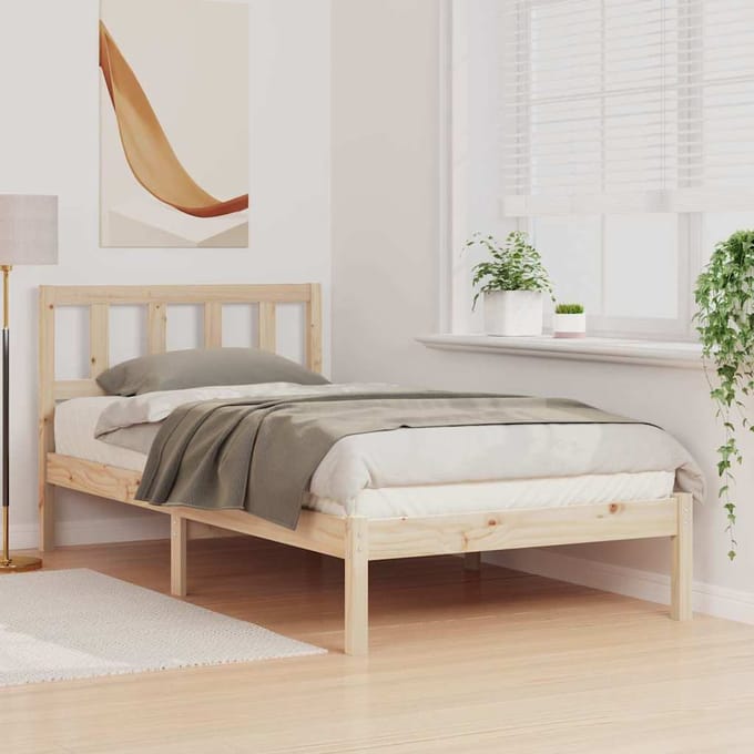 vidaXL - Bedframe - met - hoofdeinde - Bruin - 75 - x - 190 - cm - Massief - grenenhout