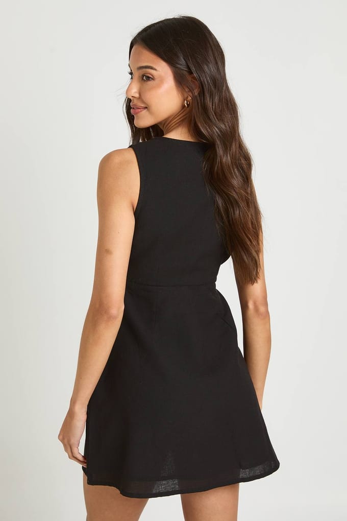 boohoo Dames Linnen Shift Jurk Met Bustdetail | Zwart | Maat: 36