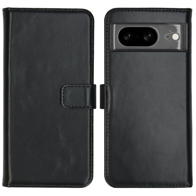 Selencia Hoesje - Geschikt voor Google Pixel 8 - Echt Lederen Bookcase - Zwart