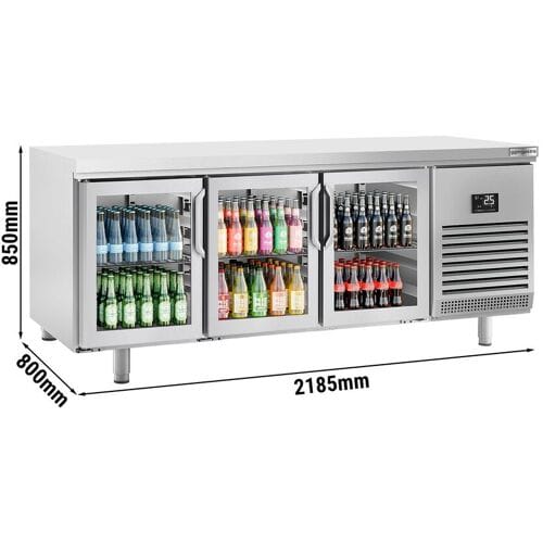 GGM Gastro Kühltisch Premium PLUS - 2185x800mm - mit 3 Glastüren Zilver