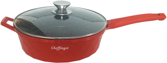 Cheffinger Hapjespan met Deksel - 28cm - Rood - Inductie - Diamond
