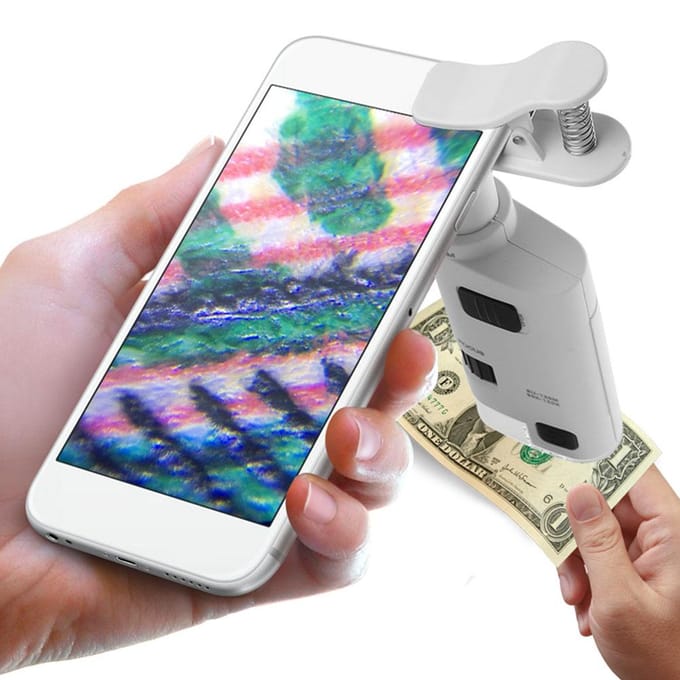 Microscope LED 80-120X pour téléphone portable, mini loupe à objectif pour smartphone, zoom réglable white