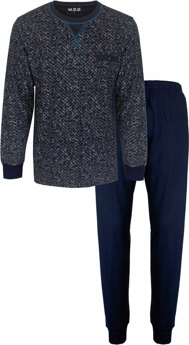 MEQ Heren Pyjama - Geprint Dessin - Ronde Hals - Blauw - Maat L
