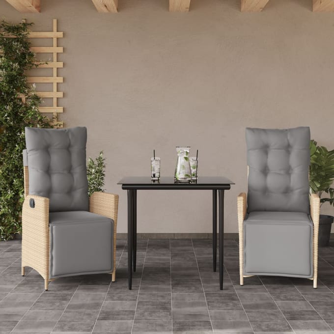 vidaXL - 3-delige - Tuinset - met - kussens - poly - rattan - gemengd - beige