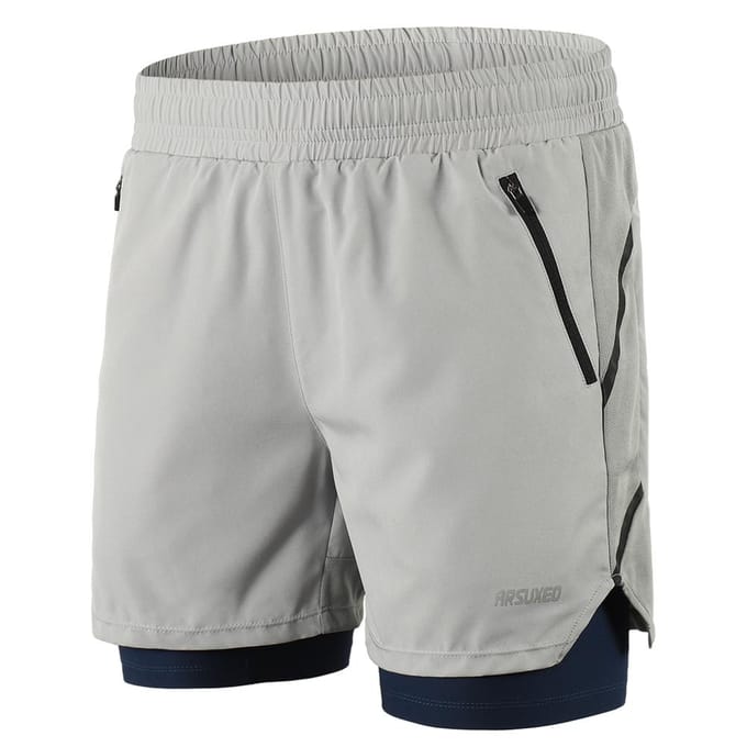 Heren 2 in 1 hardloopshorts, sneldrogend, ademend, actieve trainingsoefening S zwart
