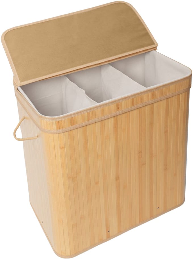 Wasmand - 150 l - 3 vakken - opvouwbaar - bamboe