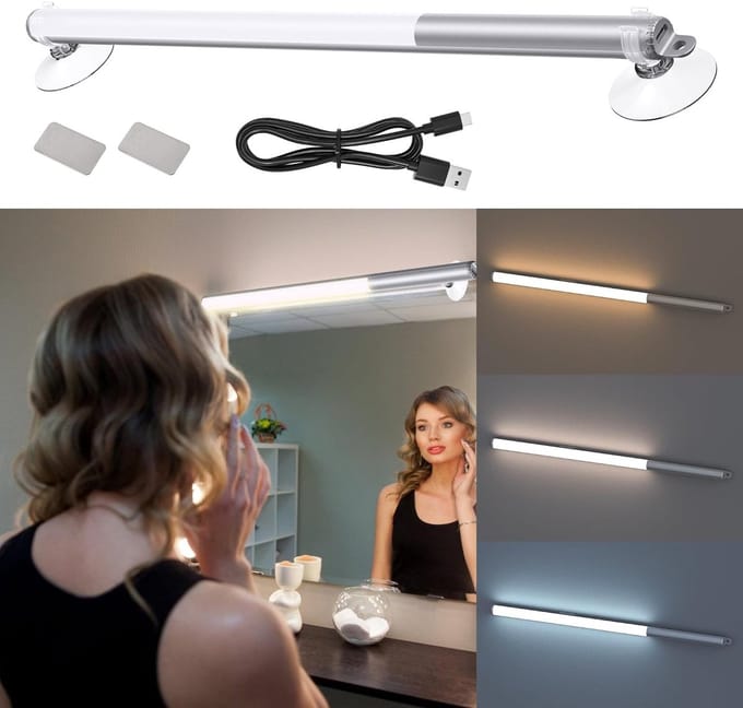 MTTproducts- Make-uplamp Dimbaar - Draagbare Make-uplamp - 35 cm - LED Verlichting - Warm/Wit Licht - USB Oplaadbaar - Inclusief Batterijen - Make-upverlichting
