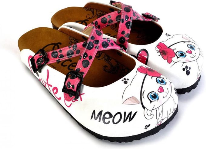 GOBY Clogs met Cat With Flower Design – Handgemaakt – Hoge Kwaliteit – Maat 41