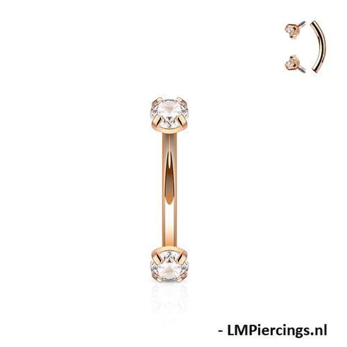 Piercing PVD curve prong 1.2x8x3 -rose goud - LMPiercings