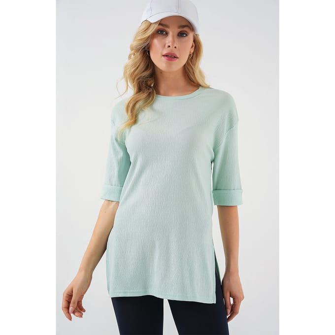 Textured Crew Neck Korte Mouwen T-shirt