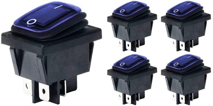Orbit Electronic Wipschakelaar ON-OFF - 4-pins - 30x22mm - 16A 250V - Spat Waterdicht - KCD4-201-16 - Blauw - 5 stuks