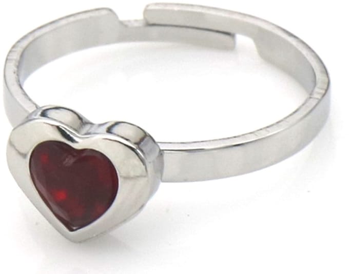 RVS ring met kristal hart - verstelbaar - Zilver – valentijn – cadeau