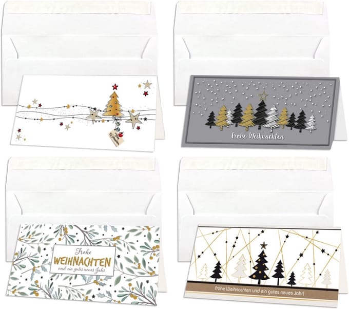 100 Kerstkaarten Set met Enveloppen DIN Lang - Vouwkaarten voor Kerstgroeten