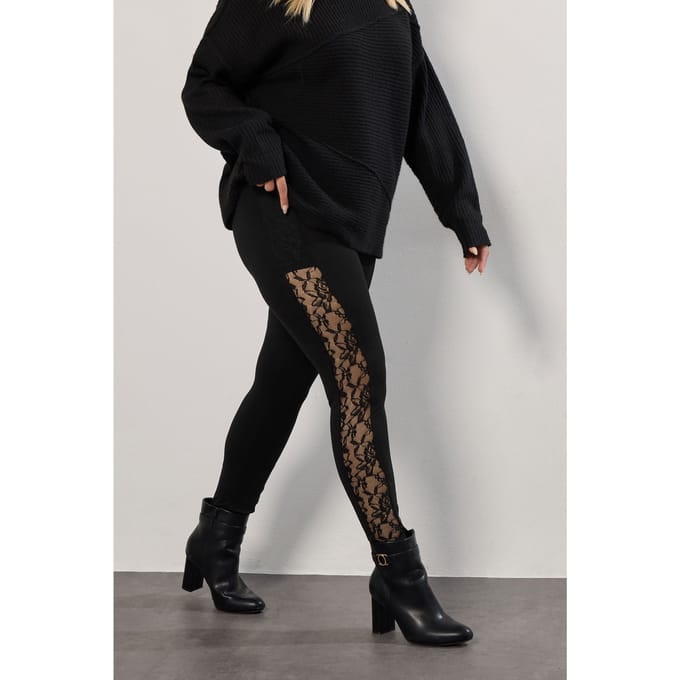 Yours Curve Zwarte Legging Met Kanten Zijstreep Size 44