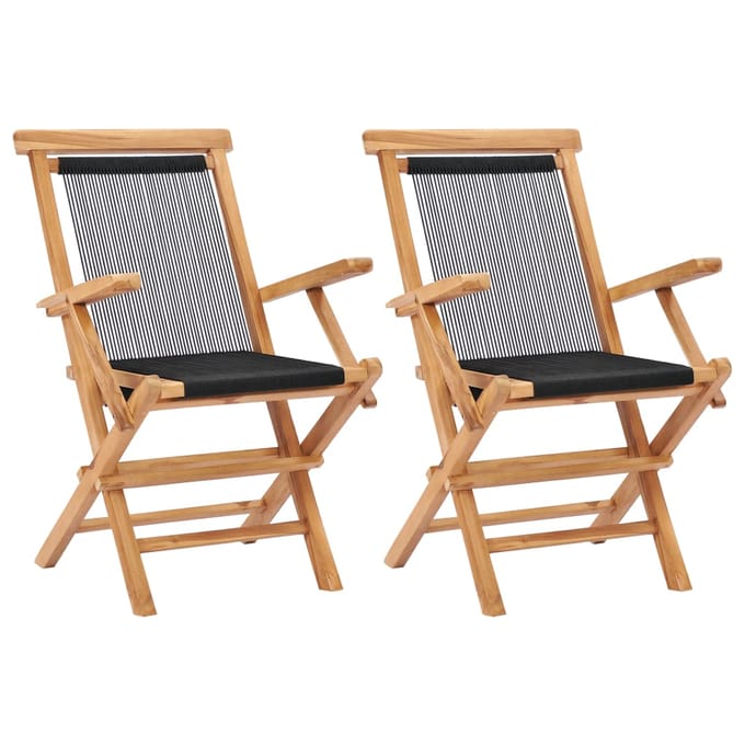 vidaXL - Opklapbare - stoelen, - 2 - stuks, - massief - teakhout - en - touw