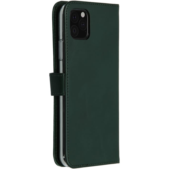 Selencia Hoesje - Geschikt voor Apple iPhone 11 Pro Max - Echt Lederen Bookcase - Groen
