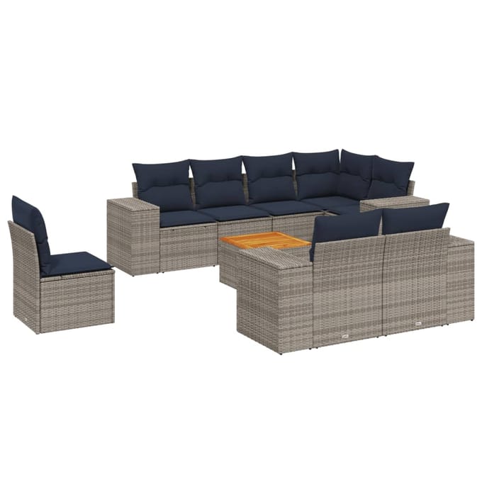 vidaXL - 9-delige - tuinbankset - met - kussens, - grijs - polyrotan