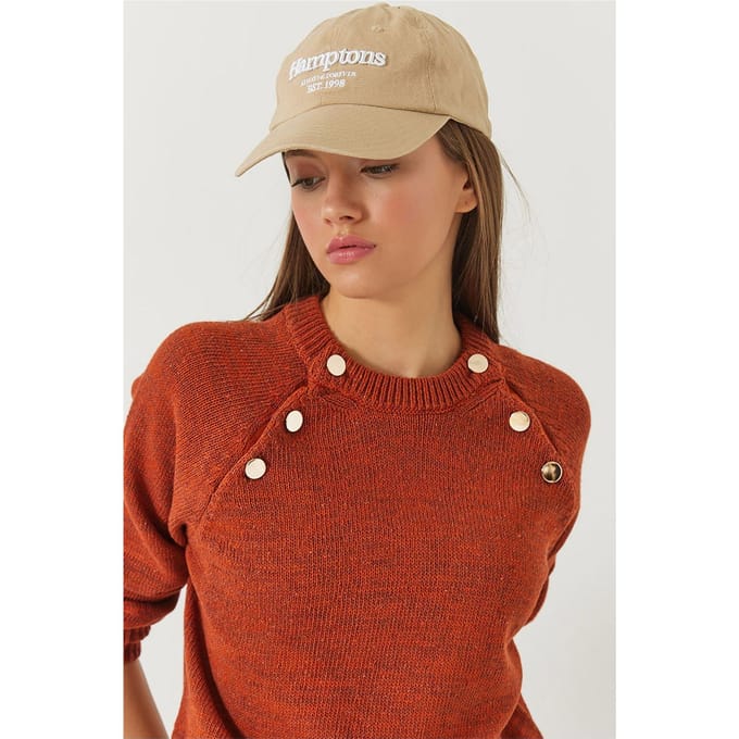 Textured Knitted Crew Neck Sweater met Knopen