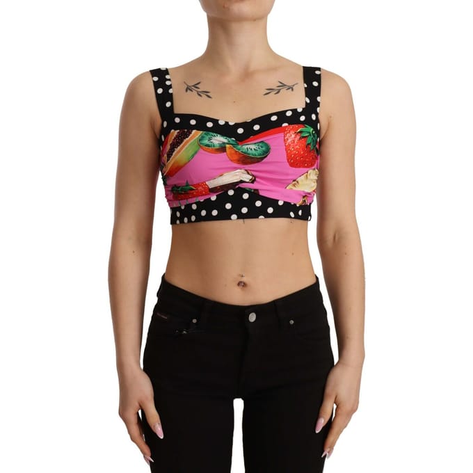 Dolce & Gabbana Dames Multicolor Zijde Cropped Polka Fruit Print Top